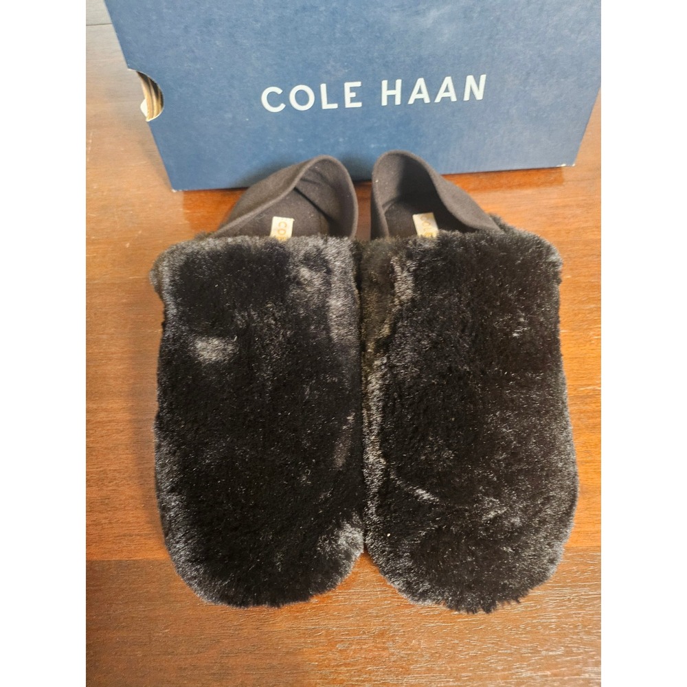 Cole Haan CH Shearling Slipper Womens Size 6 Black Astrakan Faux Fur W26305